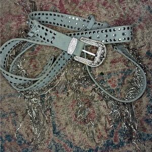 Dolls Kill Silver Studded Belt with Rhinestone Buckle